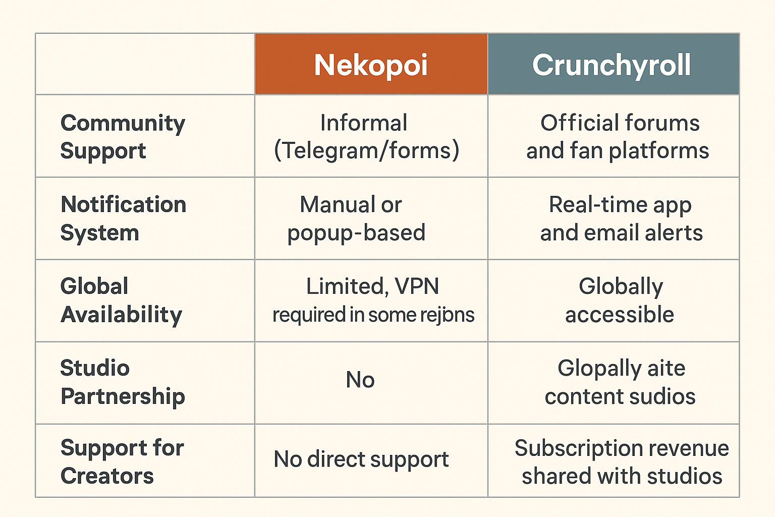 Nekopoi vs Crunchyroll features infographic